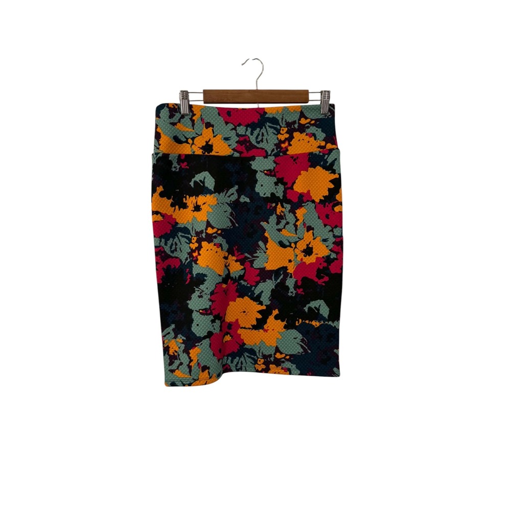 LuLaRoe Cassie Skirt Womens Medium Multicolor Excellent Floral Bodycon Quilted